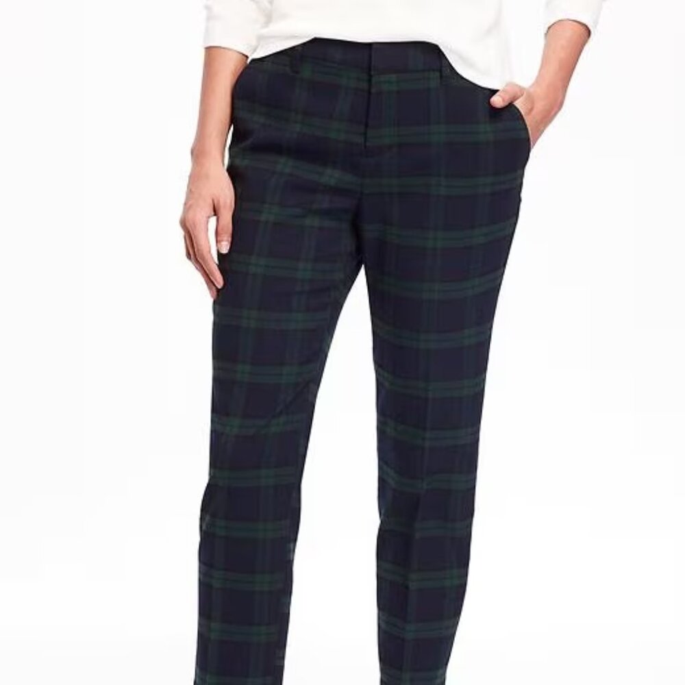 Old Navy Harper Pants Women Green Blackwatch Plaid Taper Size 4